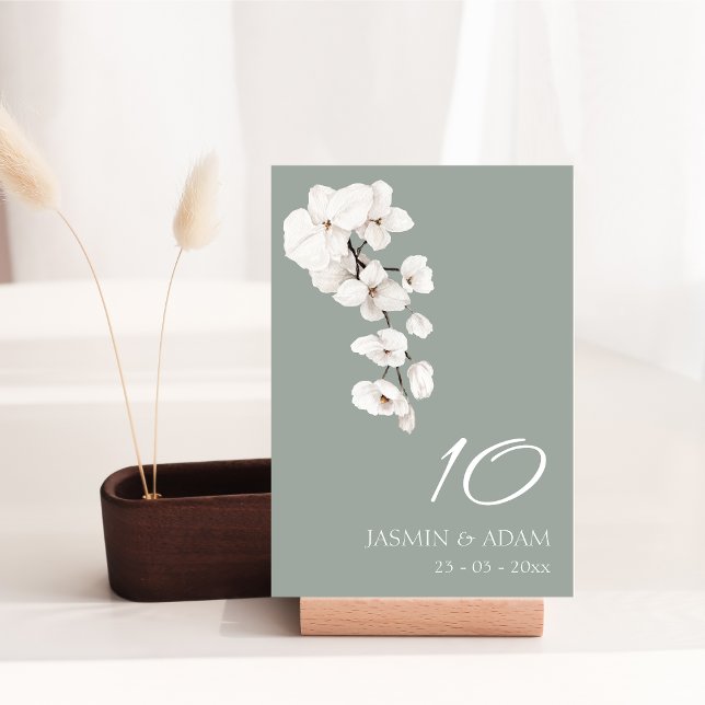 Modern Sage Green and White Orchids Wedding Table Number (Modern Sage Green White Orchids Wedding Table Number)