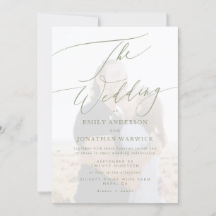 Modern Sage Green and White Overlay Photo Wedding Invitation
