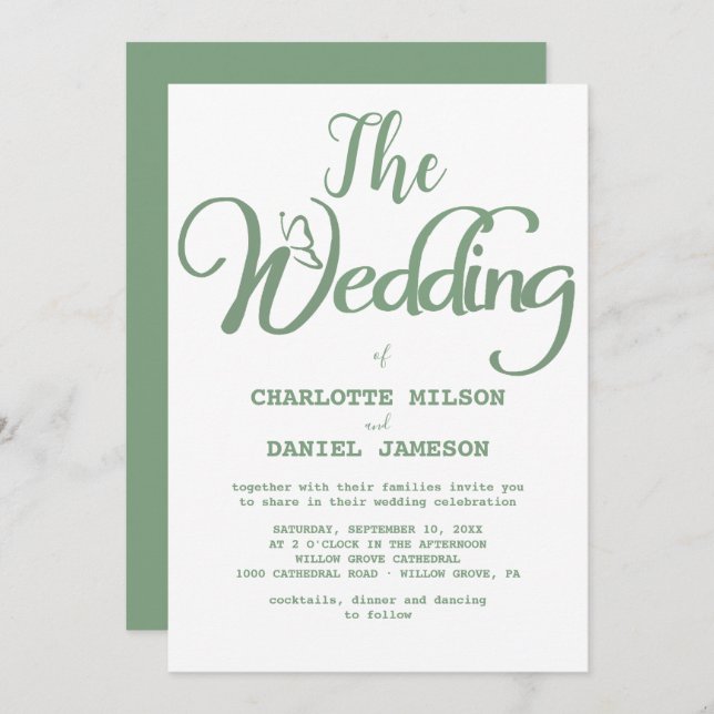 Modern Sage Green and White Simple Wedding Invitation (Front/Back)