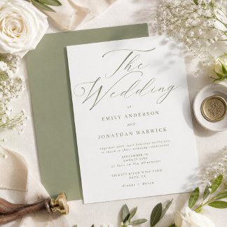 Modern Sage Green and White Simple Wedding Invitation