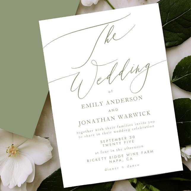 Modern Sage Green and White Simple Wedding Invitation (Creator Uploaded)