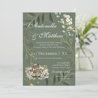 Modern Sage Green and White Wedding  Invitation