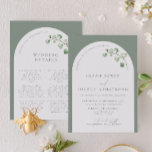 Modern Sage Green Arch Botanical Details Wedding Invitation<br><div class="desc">This sage green arch botanical invitation is for couples who appreciate intentional design with a nod to nature. The soft, muted green backdrop and delicate watercolor leaves speak of thoughtful minimalism—perfect for an event defined by quiet confidence and curated detail. Its modern arched layout offers a refined twist on tradition,...</div>