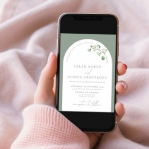 Modern Sage Green Arch Botanical Script Wedding In Invitation