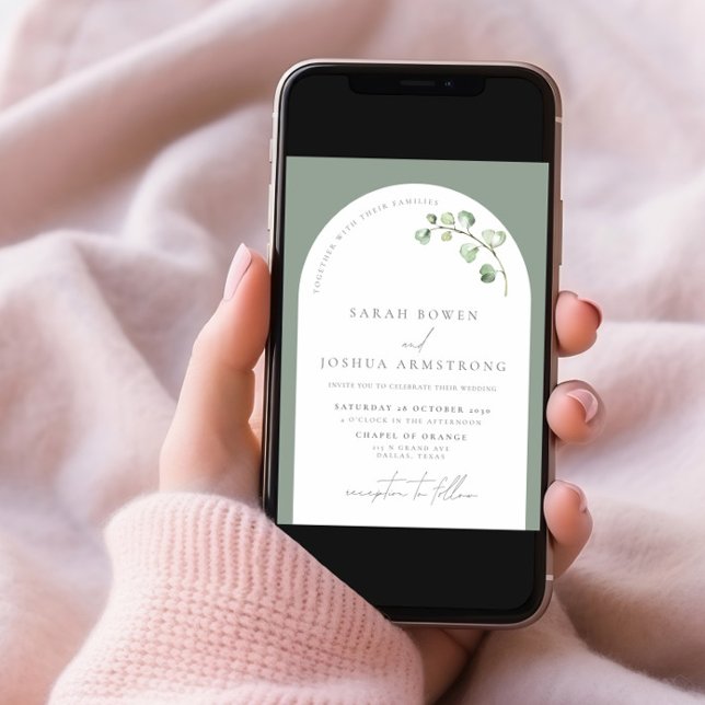 Modern Sage Green Arch Botanical Script Wedding In Invitation (Creator Uploaded)