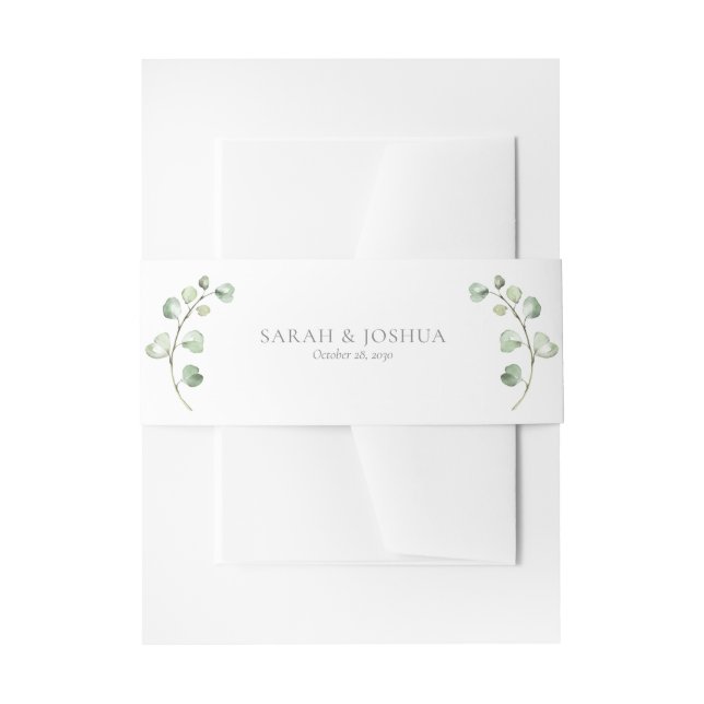 Modern Sage Green Arch Botanical Script Wedding Invitation Belly Band (Front Example)
