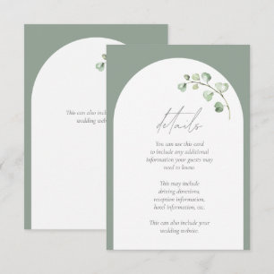 Modern Sage Green Arch Botanical Wedding Details Enclosure Card