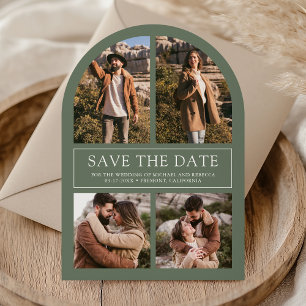 Modern Sage Green Arch Photo Collage Wedding Save The Date