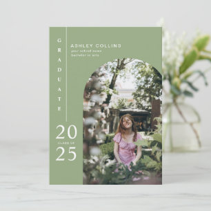 Modern Sage Green Arch Photo Graduation Party Invitation