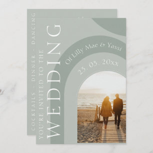Modern Sage Green Arch Photo Wedding Invitation