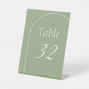Modern Sage Green Arch Wedding Table Number Stands Pedestal Sign