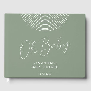 Modern Sage Green Baby Shower geometric Guest Book