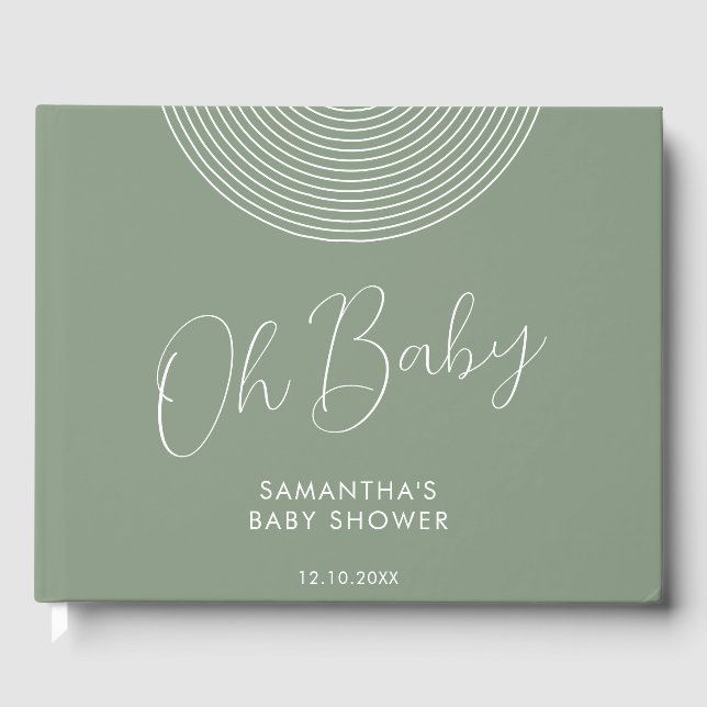 Modern Sage Green Baby Shower geometric Guest Book (Front)