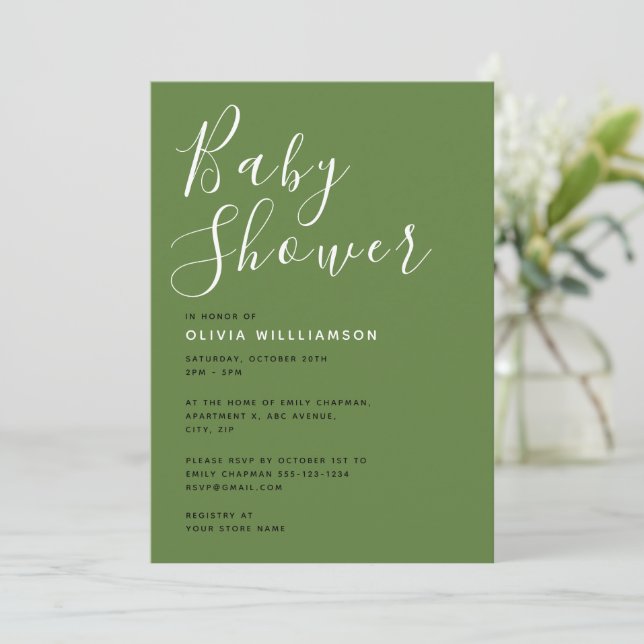 Modern Sage Green Baby Shower Invitation (Standing Front)