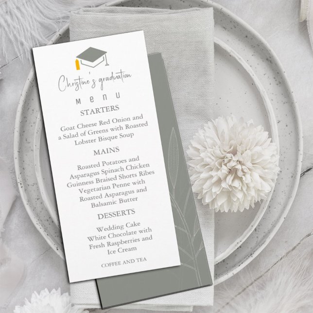 Modern Sage Green Background Graduation Menu (Modern handwritten calligraphy font and sage green background Graduation Menu #graduationinvitation)