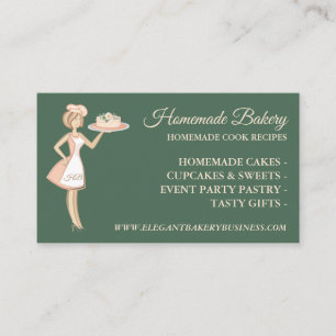 Modern Sage Green Bakery Woman Cake Service Business Card