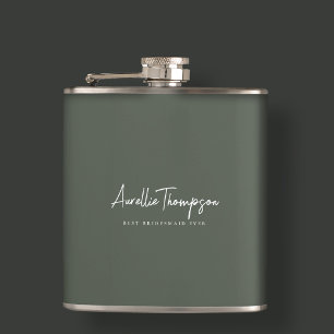 Modern Sage Green Best Bridesmaid Ever Bridal Hip Flask