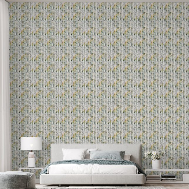 Modern sage green birch  wallpaper (Bedroom)