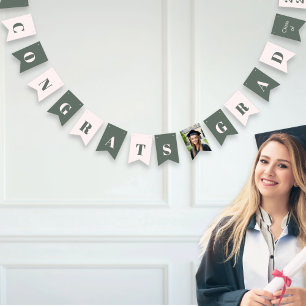 Modern Sage Green Blush Pink Graduation Photo Bunting