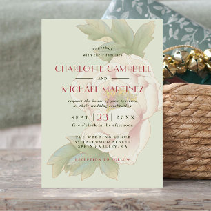 Modern Sage Green Blush Pink Peony Floral Wedding  Invitation
