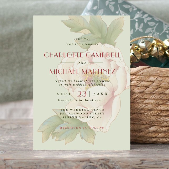 Modern Sage Green Blush Pink Peony Floral Wedding  Invitation (Creator Uploaded)