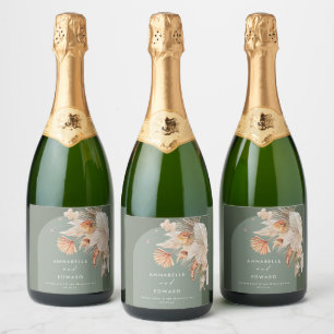 Modern Sage Green Bohemian Pampas Grass Botanical Sparkling Wine Label