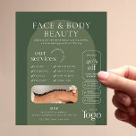 Modern Sage Green Boho Beauty Spa Salon Marketing Flyer<br><div class="desc">Modern Boho Spa or Salon marketing flyer with space for your logo, services, contact details and a custom photo. This bohemian design aesthetician marketing leaflet features sage green arch background design, simple layout and trendy fonts - you can customize all colors and text to suit your brand. An easy way...</div>