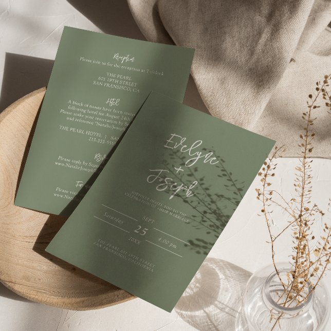 Modern Sage Green Boho Chic All In One Wedding Invitation (Creator Uploaded)