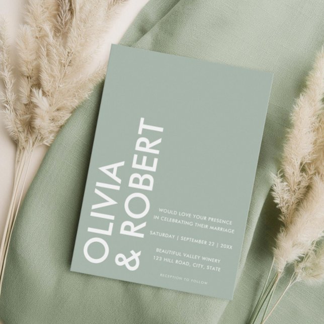 Modern Sage Green Bold Minimalist Wedding Invitation (Creator Uploaded)