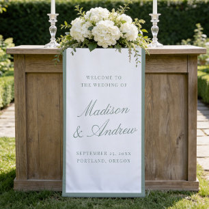 Modern Sage Green Border Wedding Welcome Banner