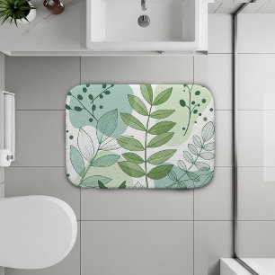 Modern Sage Green Botanical Leaf Pattern Bath Mat