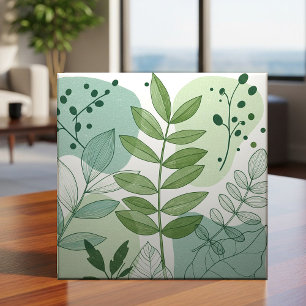 Modern Sage Green Botanical Leaf Pattern Ceramic Tile