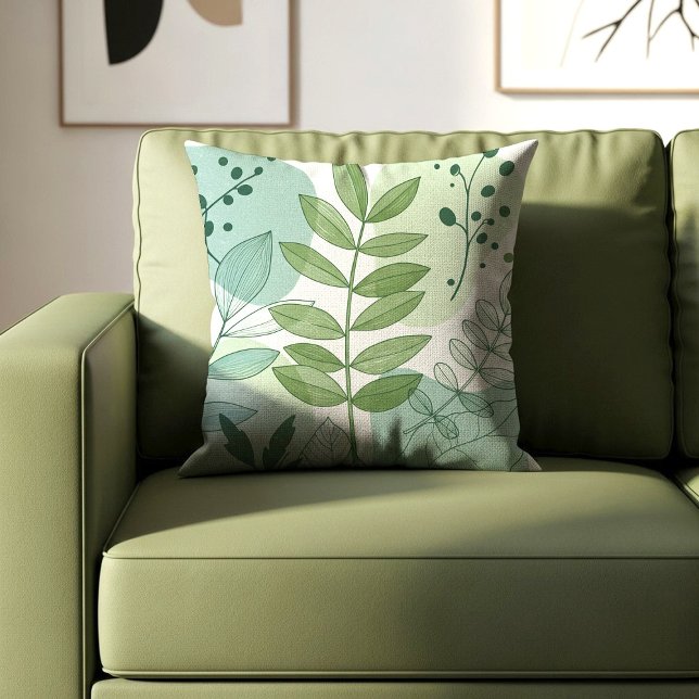 Modern Sage Green Botanical Leaf Pattern Cushion (Creator Uploaded)