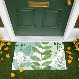 Modern Sage Green Botanical Leaf Pattern Doormat