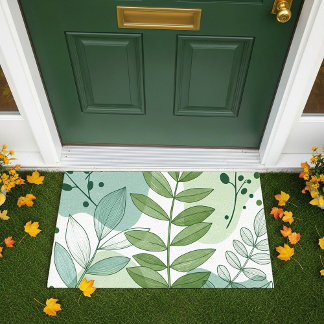 Modern Sage Green Botanical Leaf Pattern Doormat