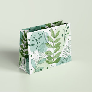 Modern Sage Green Botanical Leaf Pattern Large Gift Bag