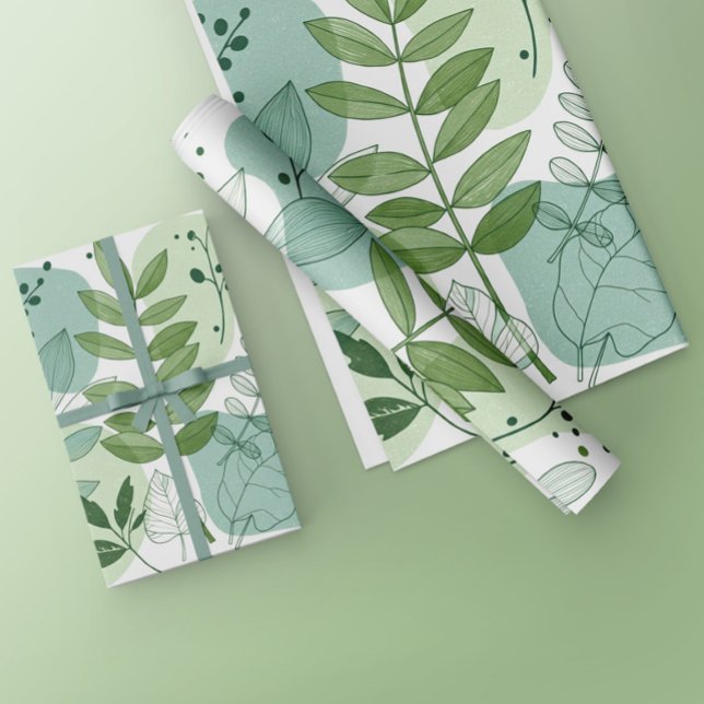 Modern Sage Green Botanical Leaf Pattern Wrapping Paper (Creator Uploaded)