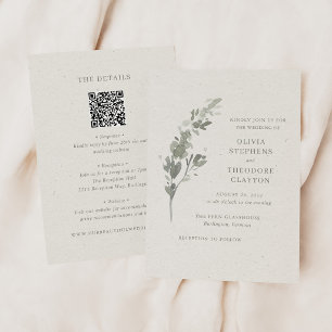 Modern Sage Green Botanical QR Code Wedding Invitation