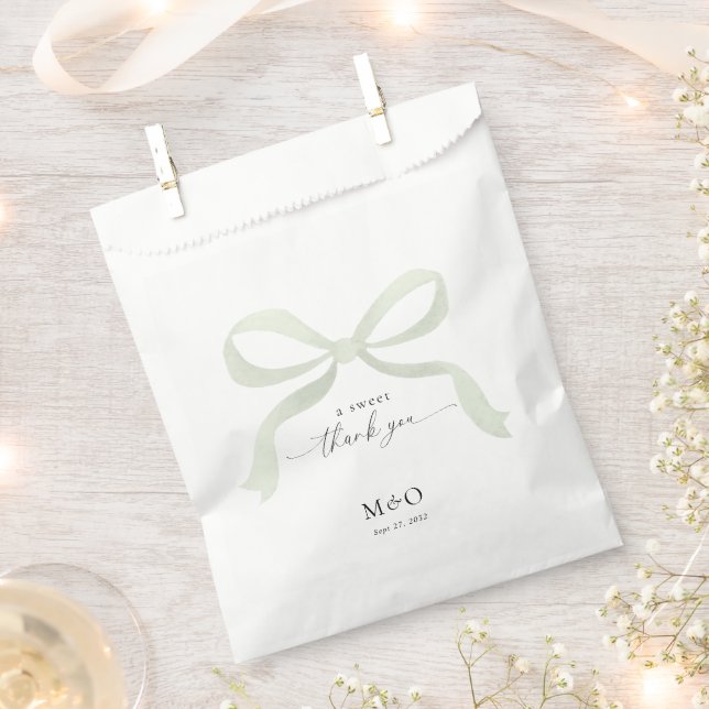 Modern Sage Green Bow A sweet Thank You Wedding Favour Bag (Clipped)