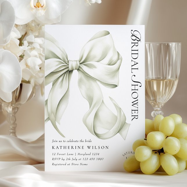 Modern Sage Green Bow Bridal Shower Invitation (Creator Uploaded)