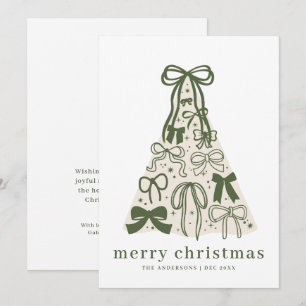 Modern Sage Green Bow Merry Christmas Holiday Card