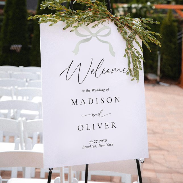 Modern Sage Green Bow Monogram Wedding Welcome Poster (Creator Uploaded)