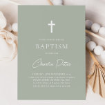 Modern Sage Green Boys Cross Christening Baptism   Invitation<br><div class="desc">A sage green minimalist baptism / christening invitation. A modern design for your little boys special day.</div>