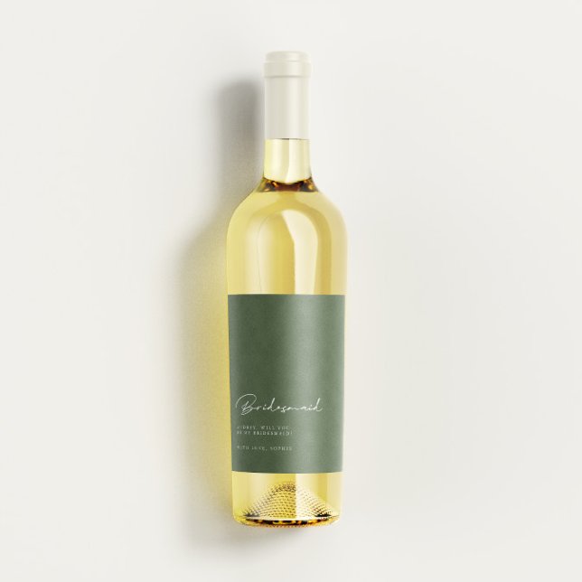 Modern Sage Green Bridesmaid Proposal Wine Label (Creator Uploaded)