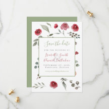 Modern Sage Green Burgundy Floral Wedding