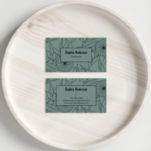  Modern Sage Green Business Card with Floral Line 
