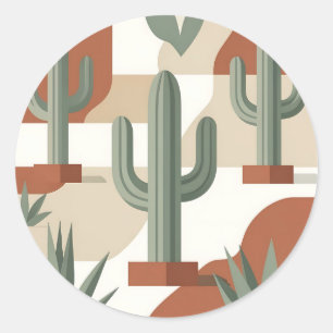 Modern Sage Green Cactus Terracotta Desert Classic Round Sticker