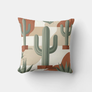 Modern Sage Green Cactus Terracotta Desert  Cushion