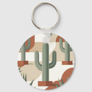 Modern Sage Green Cactus Terracotta Desert Key Ring