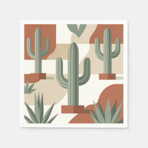 Modern Sage Green Cactus Terracotta Desert Napkin
